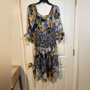 Figueroa And Flower Floral Bohemian Midi Dress with Sleeves Medium